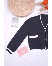 Contrast Long Sleeve Button Front Cardigan (Black)